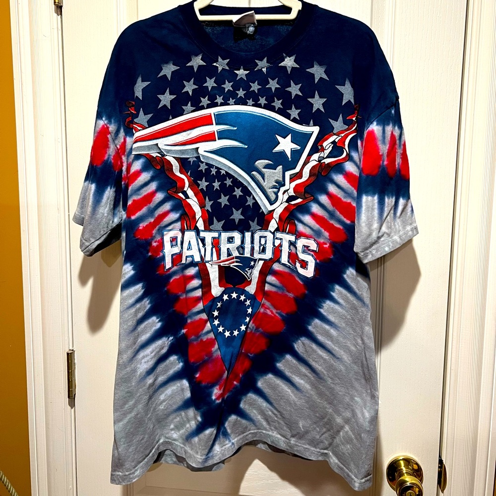 Men's Majestic Navy New England Patriots Football V Tie-Dye T-Shirt Adult XL